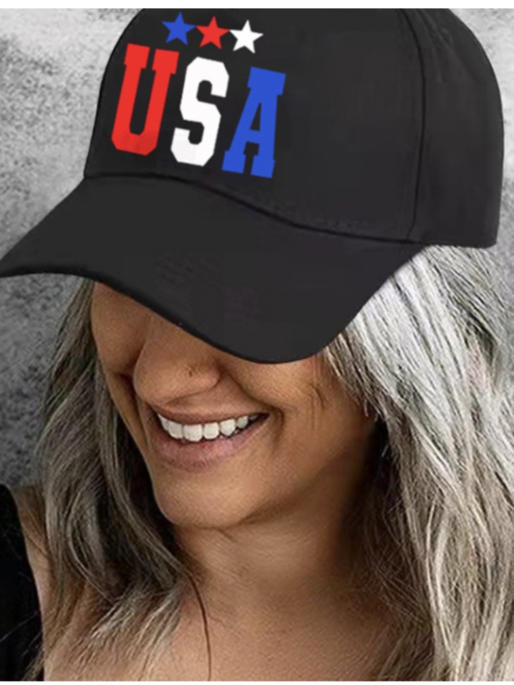 USA Embroidered Black Baseball Cap - Patriotic Women's Hat